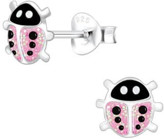 Monkimau Mädchen Ohrringe Marienkäfer | Ohrstecker aus 925 Sterling Silber | Kinderohrringe hypoallergen
