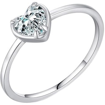 Moissanite Ring 14K Gold, Wedding Ring Women 585 Weißgold Einfaches Herz Damen Schmuck Größe 52 (16.6)