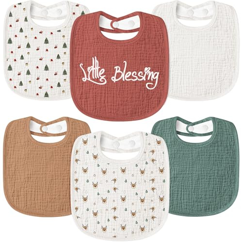 Susurration Lätzchen Baby Musselin Halstuch Baby Weiche Verstellbare Quadratische Sabberlätzchen 6 pack für Unisex Mädchen & Jungen (Christmas bells)