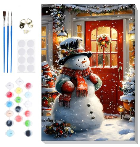 Lxmsja Noël Peinture Numero Adulte avec Cadre, Peinture par Numero Bonhomme de Neige, Peinture Acrylique Numéro d'art avec 3 Pinceaux, Loisirs Créatifs Adultes, Décoration de Noël, 20x30cm