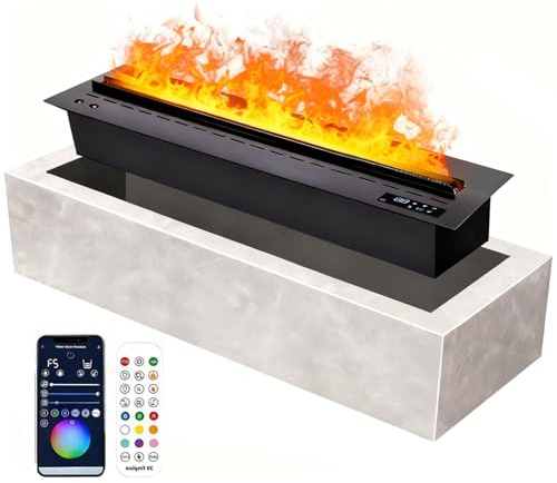 AUTUMFLATGAO 3D-Kamin-Luftbefeuchter Mit Wasserdampffunktion, Wasserdampf Kamin Mit App Und Fernbedienungssteuerung, Timer, Touchpanel, 9 Farben Und Flammenregulierung 80cm