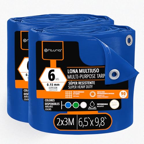 OFITURIA Lona Multiuso Impermeable 2 x 3 m Azul, Pack 2 uds, Ideal para Cubrir y Proteger Muebles y Objetos en Exterior, jardín, Camping y Obras (2x3m, 2 uds)