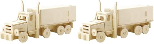 Marabu 317000000004 - Kids 3D Holzpuzzle Lastwagen, mit 38 Puzzleteilen aus FSC-zertifiziertem Holz, ca. 19 x 8 cm groß, einfache Stecktechnik, zum individuellen Bemalen und Gestalten (Packung mit 2)