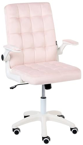 Beliani Chaise de Bureau en Velours Hauteur Réglable Dossier Inclinable Pivotante Rose Pastel Dandy
