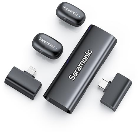 Saramonic Air SE Microphone Lavalier sans fil 48 kHz/24 bits USB-C et Lightning Mini microphone pour iPhone, Android, PC, microphone à clipser pour vlogging, streaming, YouTube, interviews
