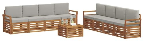vidaXL Sofagarnituren 9 pcs Natürlich und Hellgrau Massivholz Akazie, Garten, modernes, langlebiges Outdoor-Sofa, Eckmöbel für Terrasse und Lounge, gemütliche Sitzgruppe