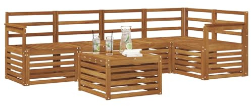 vidaXL Sofagarnituren 6 pcs Natur Massivholz Akazie, Moderner Outdoor-Sofa, strapazierfähiges Möbel für Garten, Bequeme Lounge-Sitzgruppe für die Terrasse