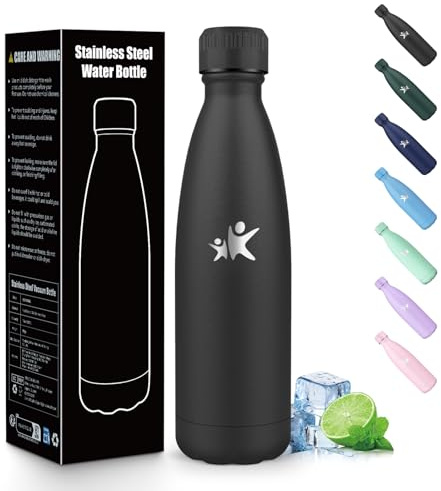 Borraccia Termica 500ML, Senza BPA, Borraccia, Acciaio Inossidabile 18/8, Bottiglia Termica A Prova di Perdite, Bottiglia Acciaio Inox per Scuola, Ufficio e Attività All'aperto