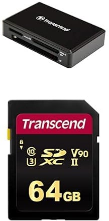 Transcend Professional Bundle: RDF9K2 UHS-II USB 3.1 Kartenlesegerät + 64GB SDXC 700S Speicherkarte (UHS-II, V90, 4K Video, bis zu 285 MB/s)