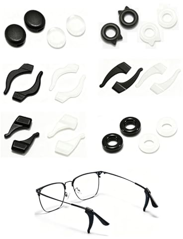 YIPFEN 12 Paia Ferma Occhiali Silicone Antiscivolo Nero Bianco Gommini Ganci Auricolari Copri Aste Anelli per Occhiali da Vista Lettura e da Sole