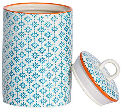 Nicola Spring Gemusterter Porzellan-Küchenzubehör Topf - Blau/Orange