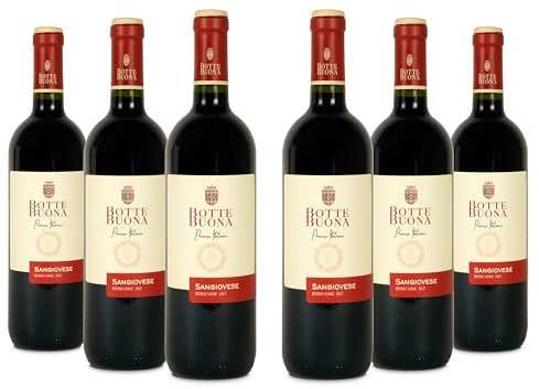 BotteBuona Vino Rosso Sangiovese Rubicone IGT, Vino Fresco con Sentori di Violetta e Frutti Rossi, 11.5% Vol, Confezione con 6 Bottiglie da 750 ml