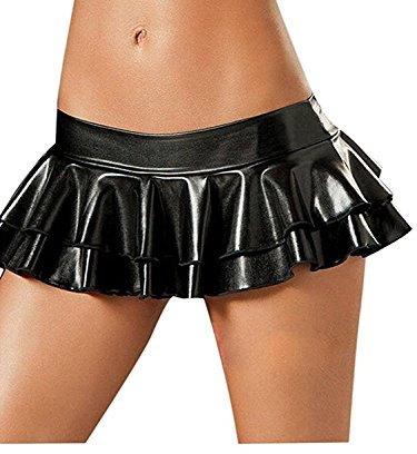 Damen Solid Metallic Plissee Club Wear Pole Dance Mini Rock Party Gr. 40, Schwarz