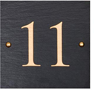 Signs & Numbers Personalised House Numbers, Square Rustic Slate House Number with Any Number 1-9999, Door or Wall House Numbers Black, 20 x 20cm