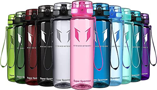Super Sparrow Botella de Agua Deportiva - 1000ml - Sin BPA (Transparente- Rosa)