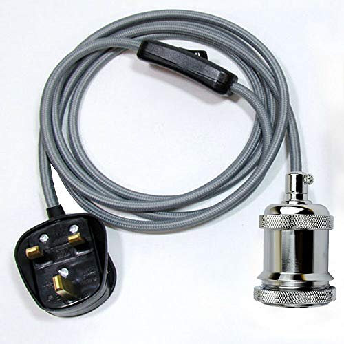 LEDSone Pendant Light Ceiling Lighting Fitting, E27 Lamp Holder Suspended Pendant Light Fitting Kit, 2 Core Twisted Fabric Cable Plug with On/Off Switch UK Plug for Indoor Lightings (Grey)