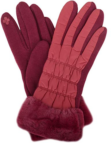 Womens Cosy Cold Winter Glove / Gloves with Super Soft Faux Fur Trim - Red
