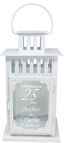 UDIG Laterne Metall Metalllaterne mit Gravur und Motive zur Hochzeit 28x15,5x15,5cm, Jahrestag, Jubiläumsgeschenk
