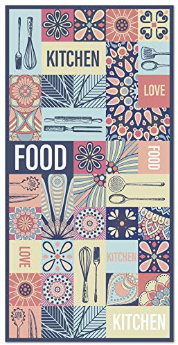Panorama Alfombra Vinílica Cocina Baño - Varios Tamaños - (Cocina Collage Palabras Baldosas Multicolor 60x110 cm)