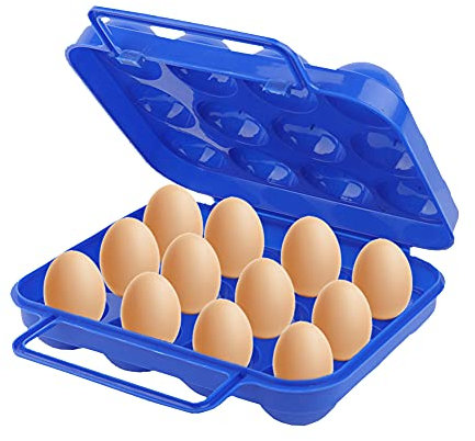 Porta Uova Frigorifero Portauova Contenitore Uova Portatile a 12 Slot Riutilizzabile a Doppio Lato con Coperchio e Maniglia per Barbecue da Campeggio,In Plastica