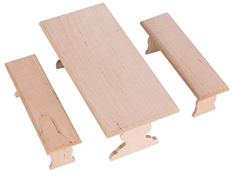 1/12 Puppenhaus Miniatur Holzmöbel Tischbank Modell Set Zubehör Mit 2 Bönken (Tischbank)(Table Bench)
