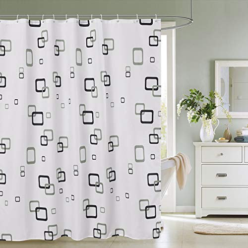 Trimming Shop Rideau de Douche de Salle de Bain 180 x 200 cm en Polyester de qualité supérieure résistant à la moisissure avec 12 Crochets, carré Gris et Noir