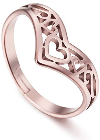 Amaxer Celtic Stainless Steel Heart Ring Rose Gold Crown Shaped Adjustable Wishbone Ring for Women (rose gold)