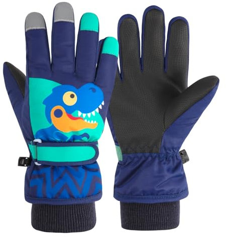TRIWONDER Ski Handschuhe für Kinder, Kinder Skihandschuhe, Warme und Winddichte Winterhandschuhe mit Klettverschluss für Junge und Mädchen Outdoor Sport (Dunkelblau, S (4-6 Jahre alt))