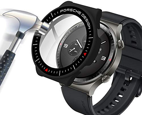 Acadeny Hülle Mit Gehärtetes Glas Displayschutz Kompatibles für Huawei Watch GT2 Pro, 9H Härte 360° Rundum Schutzhülle Ultradünne Schutz PC Case Cover für Huawei Watch GT2 Pro,Schwarz