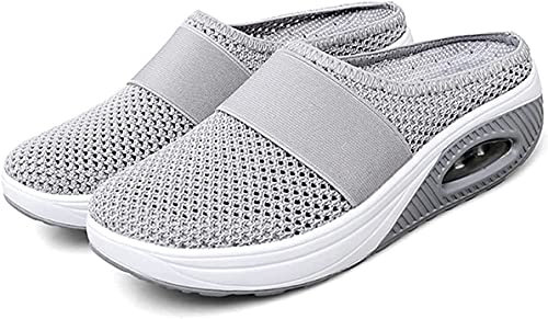 HJXX Chaussures de Marche à Enfiler à Coussin d'air pour Femmes - Chaussures de Marche orthopédiques pour diabétiques, Baskets Mules pour Femmes, Respirantes avec Soutien (Gris, Numeric_39)