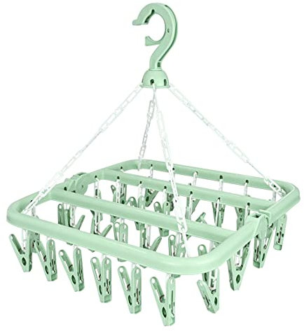 Estante de secado de calcetines, Tendedero Ropa Interior Colgante con 32 Clips, Plegable Secadora de calcetín Gancho Giratorio a Prueba de Viento para calcetines ropa interior plantillas de zapatos