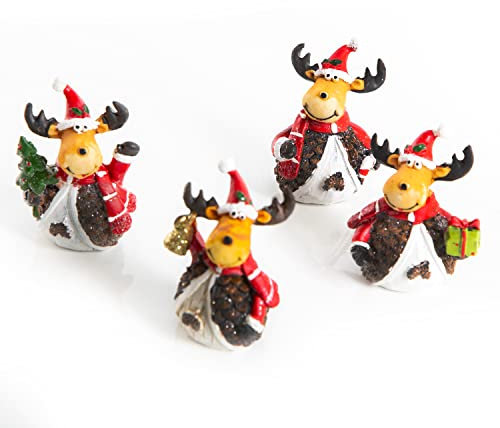 Logbuch-Verlag 4 Nikolaus Rentier Figur Santa mit Geweih - Weihnachtsfiguren rot braun 7,5 cm - mini Geschenk Weihnachten