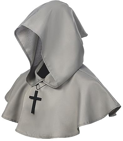 BLESSUME Mittelalterliche Kuttenhut-Kreuz-Halskette, Wicca, heidnische Kapuze, Cosplay-Zubehör, grau, Einheitsgröße