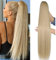 Ponytail Extensions Clip in Haarteil Pferdeschwanz Extension Blond Lang Glatt Haarverlängerunge Verlängerung Kunsthaar Natürliches Zopf Magic Paste Wrap Around Ponytail Hairpiece 24/613 071K