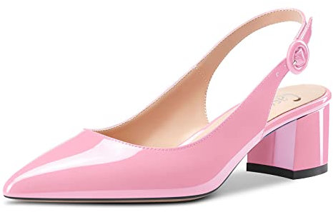 Castamere Donna Chunky Blocco Medio Tacco Heel Slingback Pumps a Punta Slip-on Sexy Dress 5 CM Heels Scarpe Rosa Verniciata 38 EU
