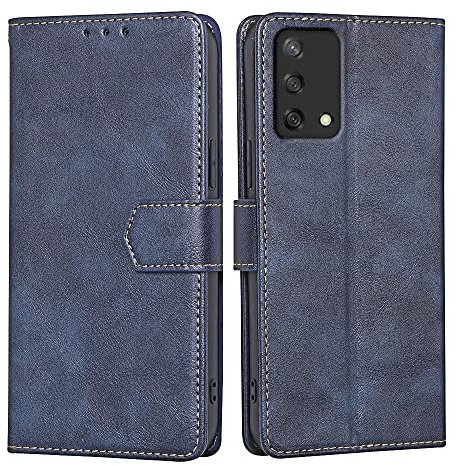 RankOne Cover per OPPO A74 (4G) (6.43 Inches), Custodia Flip Pelle Portafoglio, Magnetica Libro Bumper Cover Case - Blu
