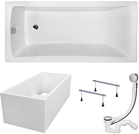 KOLMAN Badewanne OPTIMA Rechteck 170x70 mit Wannenträger, Ablaufgarnitur und Füßen Komplettset 4in1 Premium Original Acryl Wanne Siphon