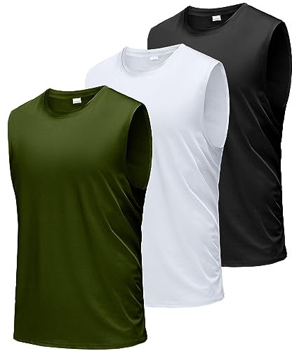 Boyzn Tank Top Herren 3er Pack Training Fitness Bodybuilding Tankshirt Schnelltrocknendes Muskelshirt Ärmellos Weste für Men Black/White/Army Green-3P06-L