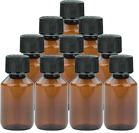 mikken 10 Laborflaschen 100 ml Chemikalienflasche aus braunem Kunststoff PET mit Schraubverschluss + 10 Etiketten