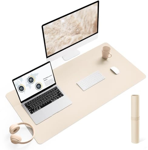 YSAGi Schreibtischunterlage, Mauspad mit Leder und Rutchfeste Wildleder, Multifunktionales Office Mousepad Laptop Schreibunterlage, Tischschutz Unterlage für Büro/Home-Office (Beige, 90x43cm)