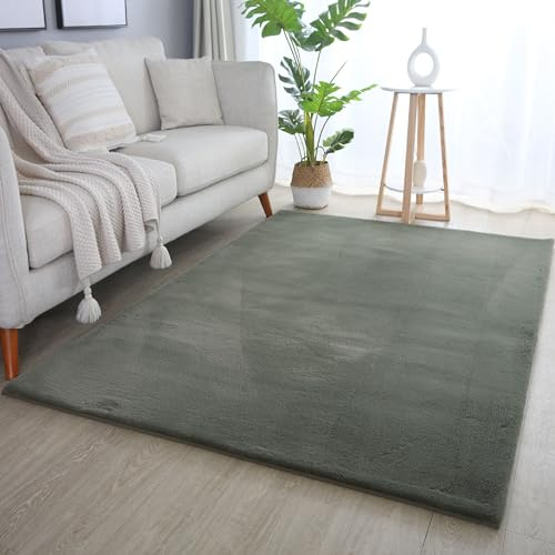 Weicher Hochflor Teppich Wohnzimme Waschbarer Teppich im modernen Stil Unicolor & Einfarbig Teppich Felloptik Flauschig rutschfest Rechteckig Teppich in Farbe: Grün, Grösse: 160 x 230 cm