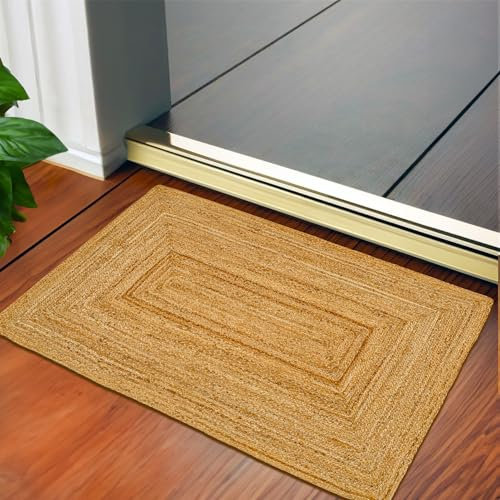 RIANGI Geflochtener Teppich, 5 x 7,6 cm – kleiner Teppich, 60 x 7,6 cm, Outdoor-Jute-Teppich für Tür, Küche, Badezimmer, Rattan-Teppich, Naturfaser-Jute-Teppich, Jute-Teppich, 60 x 90 cm