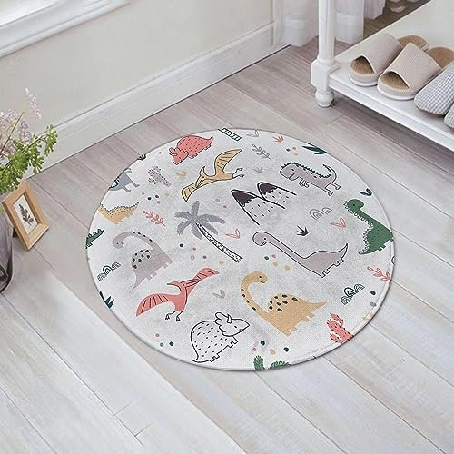 teppich rund 60 cm,badematte rutschfestSüße Dinosaurier Kawaii Zimmer Cartoon Dino Kleinkind Kinder Dschunge Weich Kurzflor Teppiche für Eingangsbereich Innen Dusche Zimmer Kinderzimmer Schlafzimmer