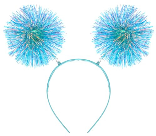 WLLHYF Folienstreifen Pom Pom Stirnband Lametta Mode Stirnband Flauschige Kugel Haarschlaufe Cosplay Haarschmuck für Frauen Mädchen Weihnachten Party Geburtstag