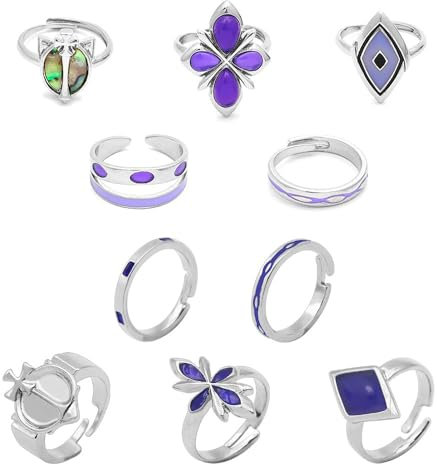 MayDee Genshin Figur Ring Cosplay Prop Zubehör, 10 Genshin Fatui Ringe Anime Vintage Open Ring Für Fans Geschenk Dekoration