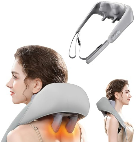 Massagegerät Schulter Nackenmassagegerät mit Wärme, Shiatsu Massagegerät, 2 Massagearten, 6 Silikon Massageköpfe, Tiefengewebe knetende elektrische Massagegeräte für Rücken, Beine, Füße (Grau)