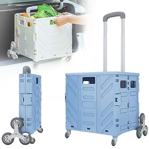 Einkaufstrolley, zusammenklappbar, 75 l, sicherer Deckel, leicht, 50 kg, mit 360° Rädern, Treppensteiger und Teleskopgriff, ideal für Reisen, Camping, Aufbewahrung, 50 l