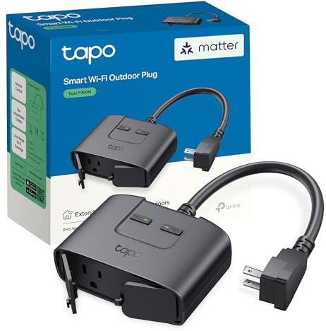 TP-Link Tapo Matter Outdoor Smart Plug, 2 Individual Outlets, IP65 Weather Resistance, Works with Apple Home, Alexa, Google Home, Long Wi-Fi Range, 2.4G Wi-Fi Only, ETL Certified (Tapo P400M)