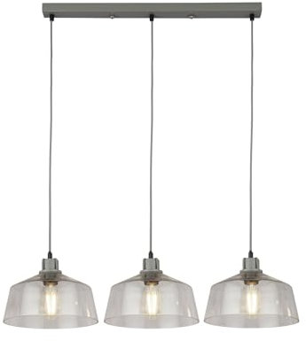 Licht-Erlebnisse Hängelampe 3-flammig B: 80 cm H: max. 1,2 m verstellbar E27 Grau Klar Glas Metall Vintage Pendelleuchte Esstisch Hängeleuchte Wohnzimmer
