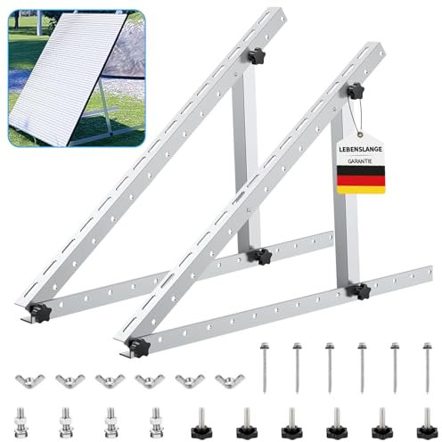 Lutranstra Support de panneau solaire jusqu'à 46 pouces, support de panneau solaire, toit plat PV, réglable de 0 à 90°, matériel de montage en aluminium(une paire)